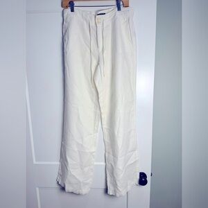 Lauren Ralph Lauren white wide leg linen pants pockets and drawstring